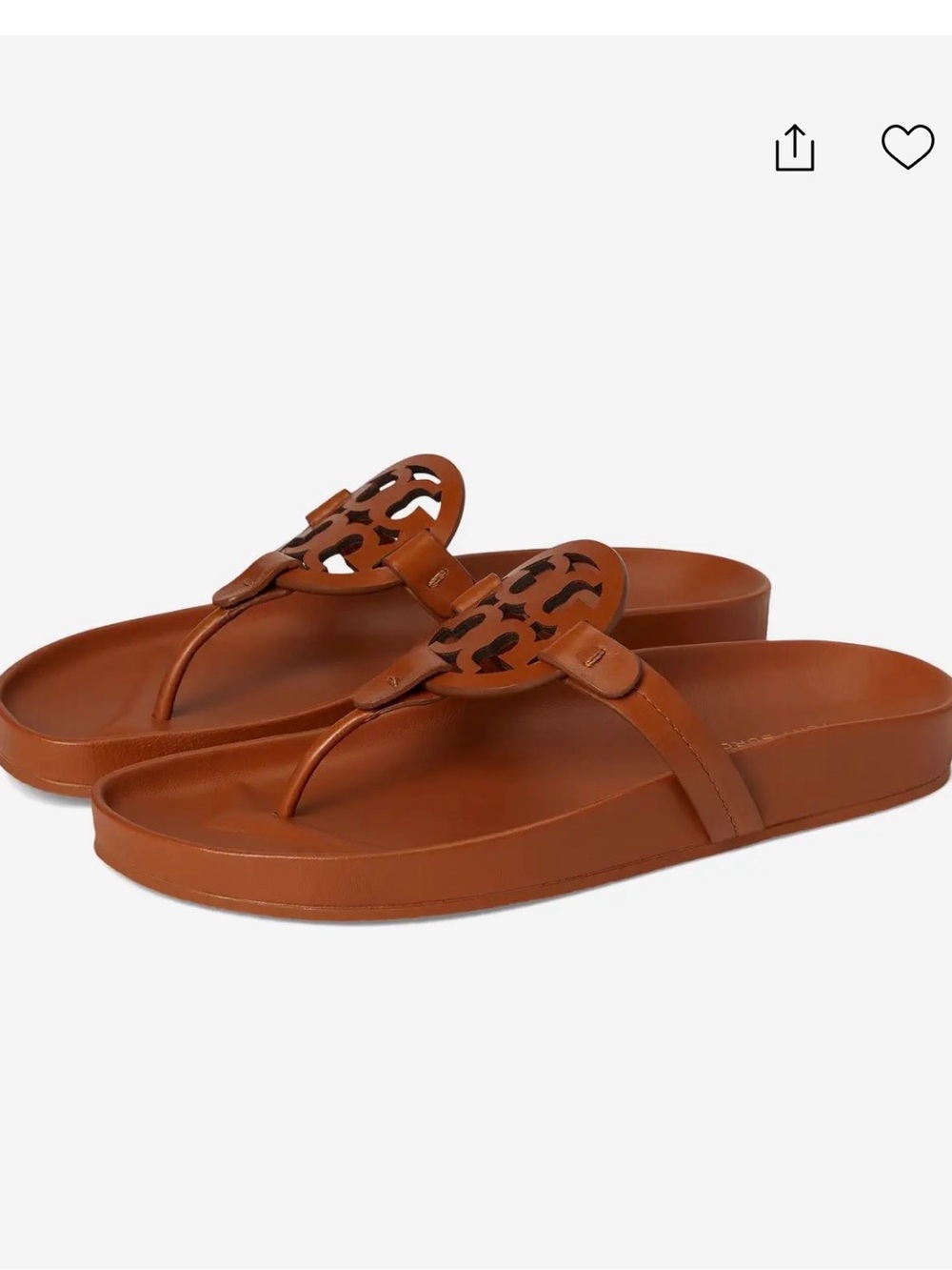 Tory Burch Miller Cloud Cognac Leather Logo Thong Sandals Size 8